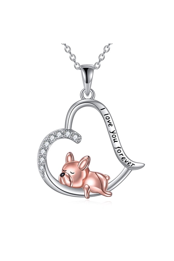 French Bulldog Necklace for Women S925 Sterling Silver Heart Pendant Frenchie Dog Jewelry Gifts (French Bulldog)