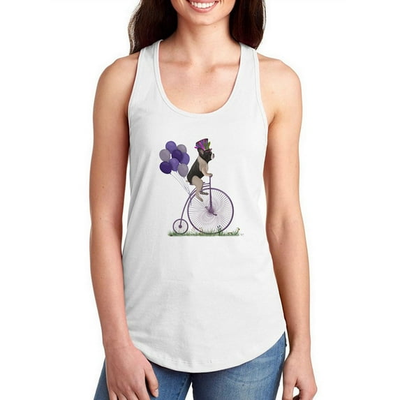 French Bulldog On A Unicycle Racerback Tank Women -Fab Funky Designs, Female Medium