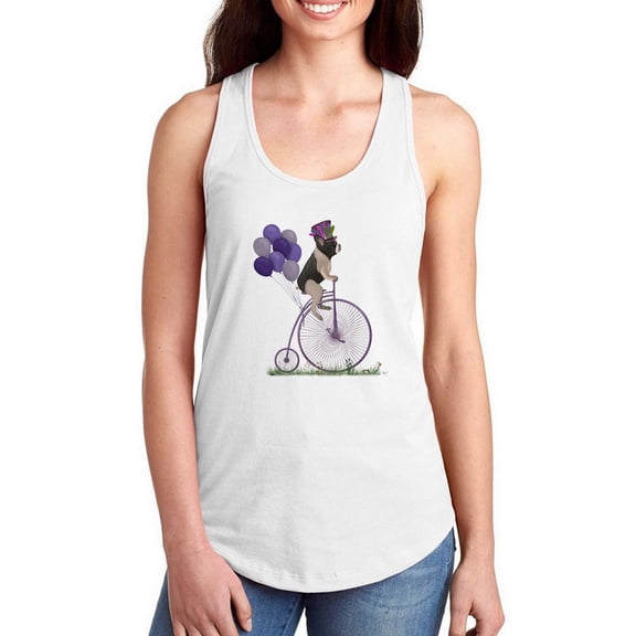 French Bulldog On A Unicycle Racerback Tank Women -Fab Funky Designs, Female x-Large