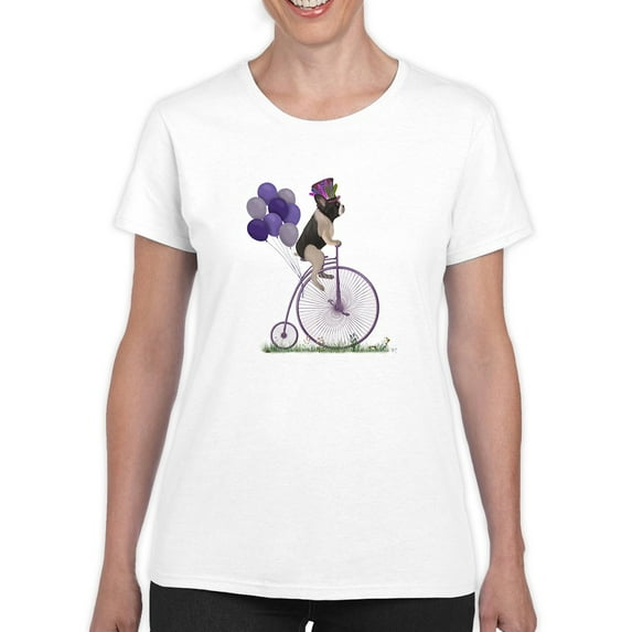 French Bulldog On A Unicycle T-Shirt Women -Fab Funky Designs, Female Large