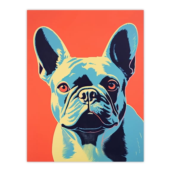 French Bulldog Orange And Blue Bold Vibrant Screen Print Risograph Coral Teal Artwork Spot Block Colour Duotone Retro Riso Interior Design Unframed Wall Art Print Poster Home Decor Premium