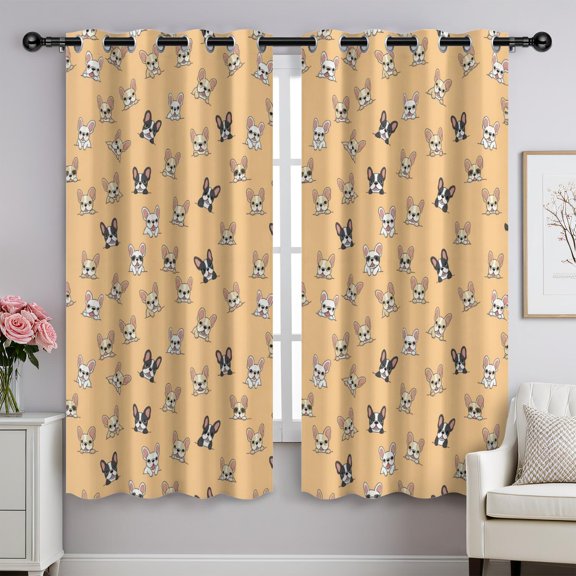 French Bulldog Orange Pattern Blackout Curtains,Triple Weaved Fabric,Thermal Insulated,Room Darkening,Grommet Top,2 Panels,52x84in(132x213cm)