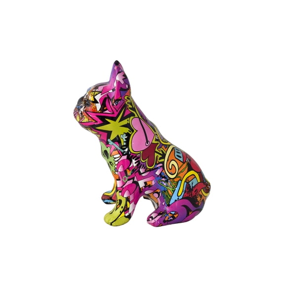 Nifao French Bulldog Painted Purple Graffiti Resin Statue – Home Decor Sculpture, 8"L x 5"W x 10"H