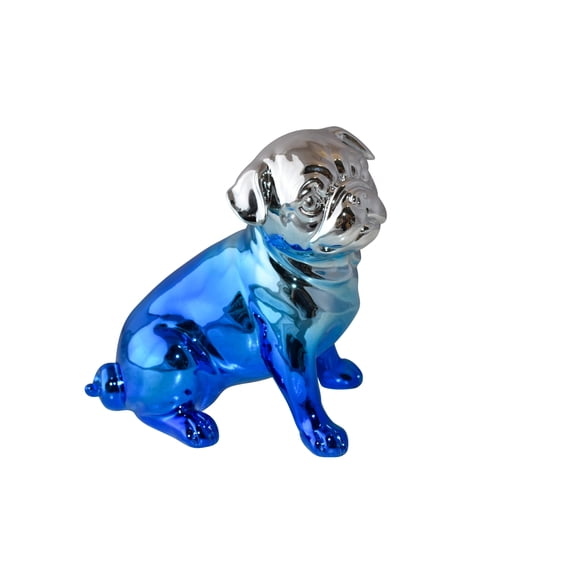 Nifao French Bulldog Painted with Blue and Silver Resin Statue Home Decor Sculpture, 7"L x 3"W x 7"H