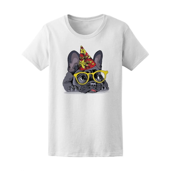 French Bulldog Party Hat Glasses Tee Women's -Image by Shutterstock