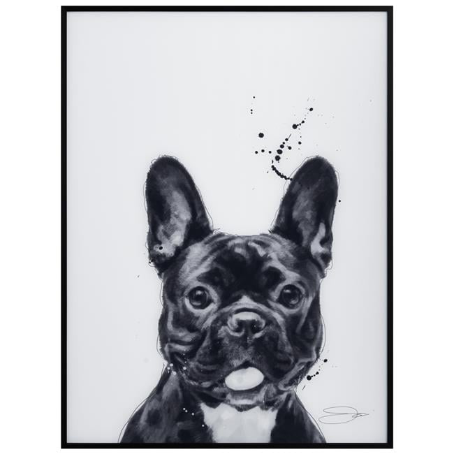 French Bulldog Black and White Framed Glass Art in Aluminum Frame
