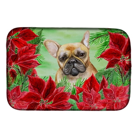 French Bulldog Poinsettas Dish Drying Mat