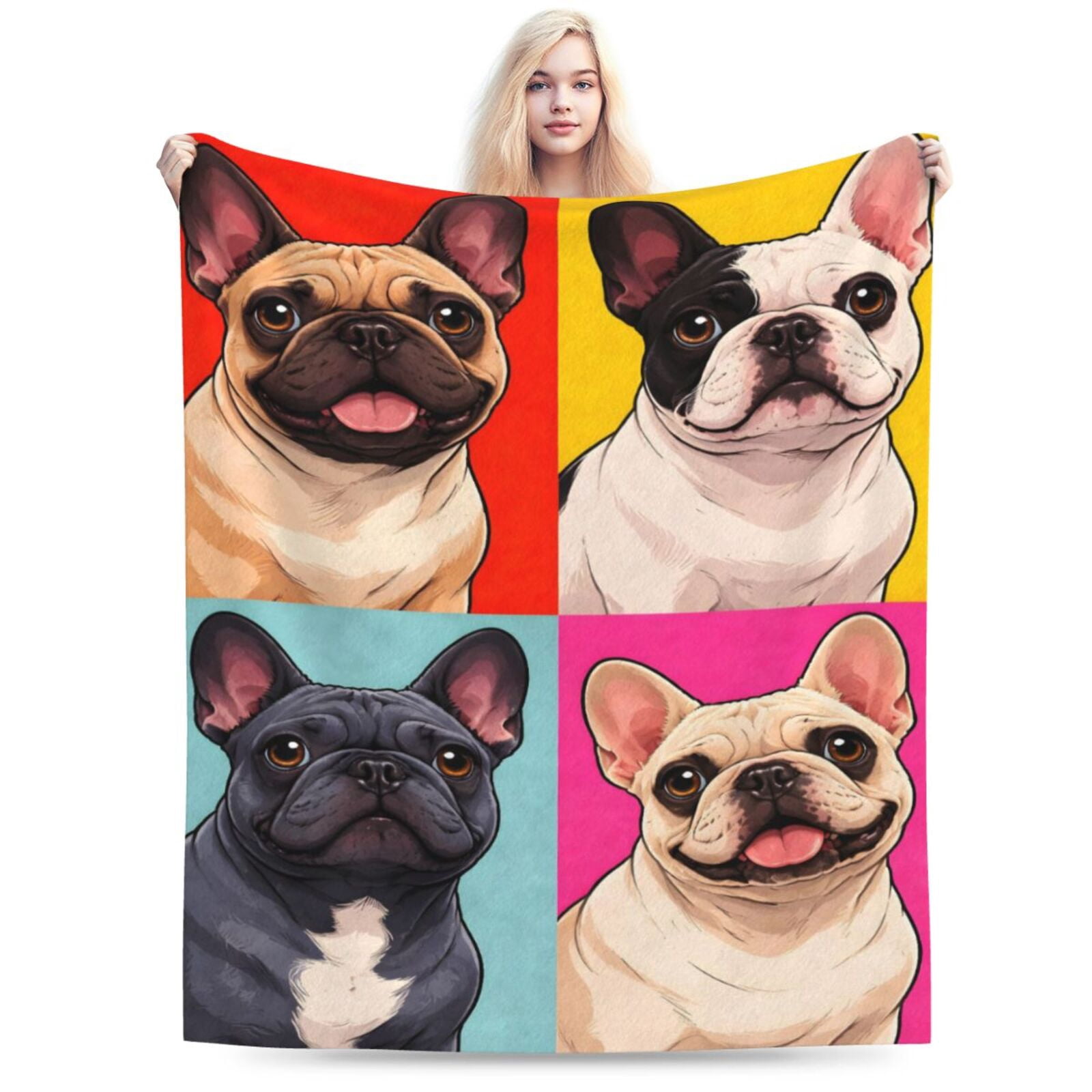 French Bulldog Pop Blanket, Dog Lover Birthday Gift Soft Cozy Plush Flannel Blanket for Sofa Couch Bed Living Room Decor 50x40