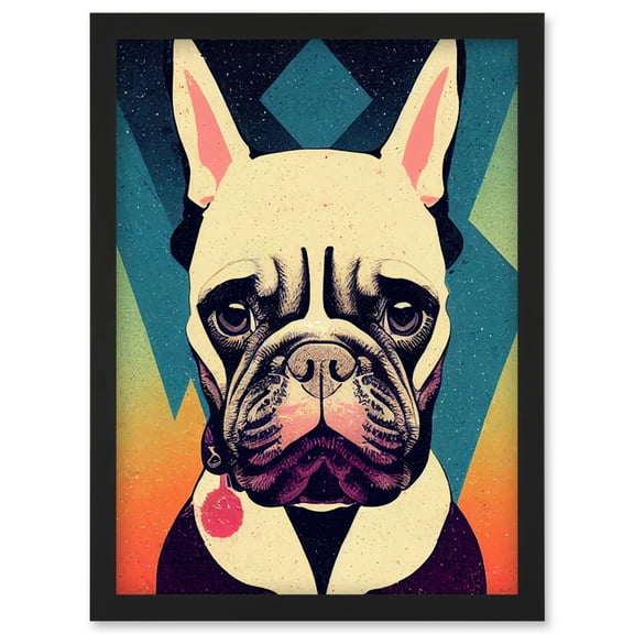 French Bulldog Portrait Geometric Pastel Modern Illustration Artwork Framed Wall Art Print A4