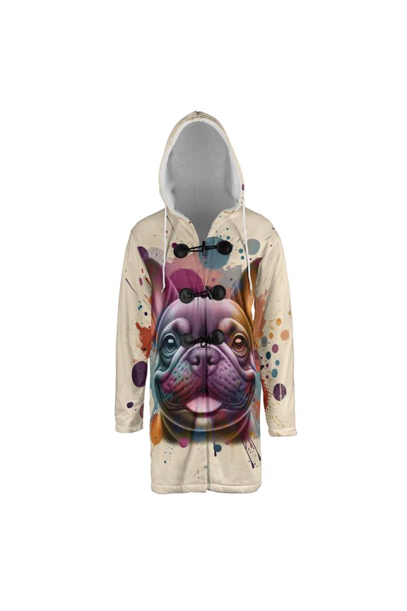 French Bulldog Portrait Watercolor Vintage Retro Styles All Over Print 3D Hooded Duffle Toggle Coat Dog Lover Gifts - 00001