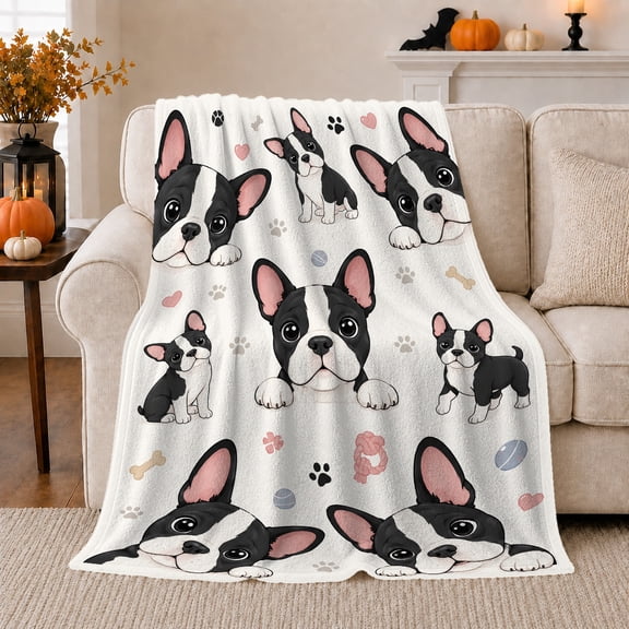 French Bulldog Puppy Design, Playful Pet Portrait Pattern, Warm Flannel Blanket for Living Room and Reading Nook, Dog Lovers Friendship Gift, Pet Lover Home Decor