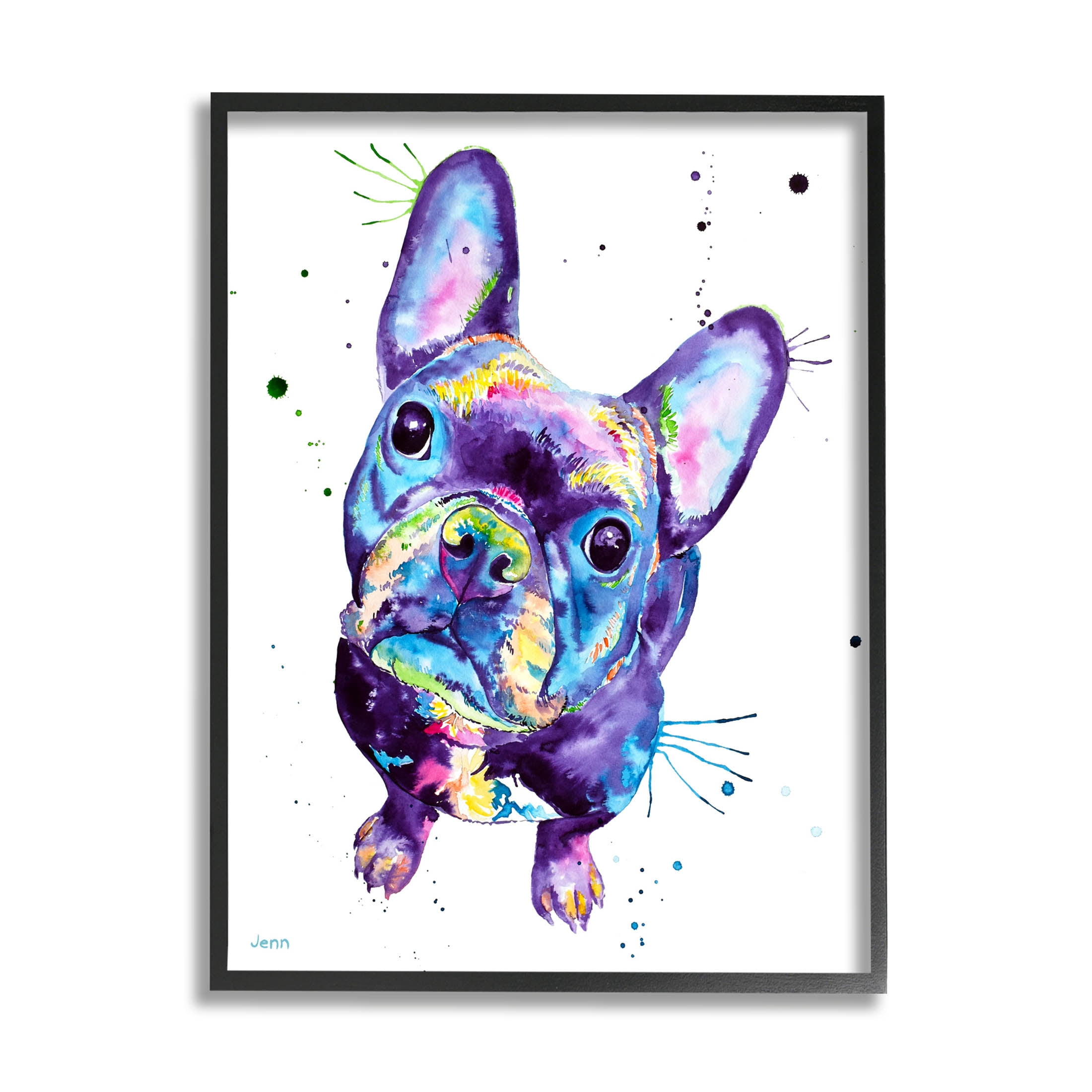 French Bulldog Purple Hued Dog Animals & Insects Graphic Art Black Framed Art Print Wall Art