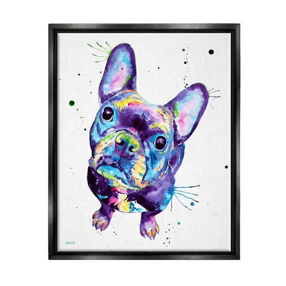 French Bulldog Purple Hued Dog Animals & Insects Graphic Art Jet Black Framed Art Print Wall Art