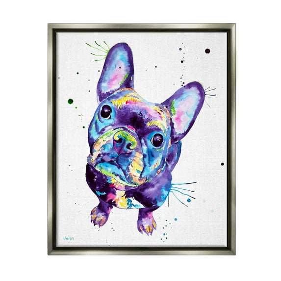 French Bulldog Purple Hued Dog Animals & Insects Graphic Art Luster Gray Framed Art Print Wall Art