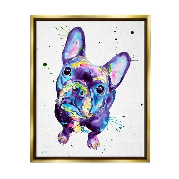 French Bulldog Purple Hued Dog Animals & Insects Graphic Art Metallic Gold Framed Art Print Wall Art