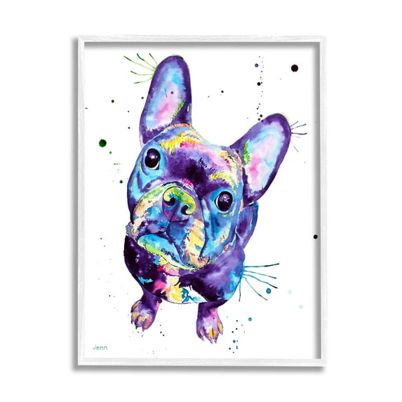 French Bulldog Purple Hued Dog Animals & Insects Graphic Art White Framed Art Print Wall Art