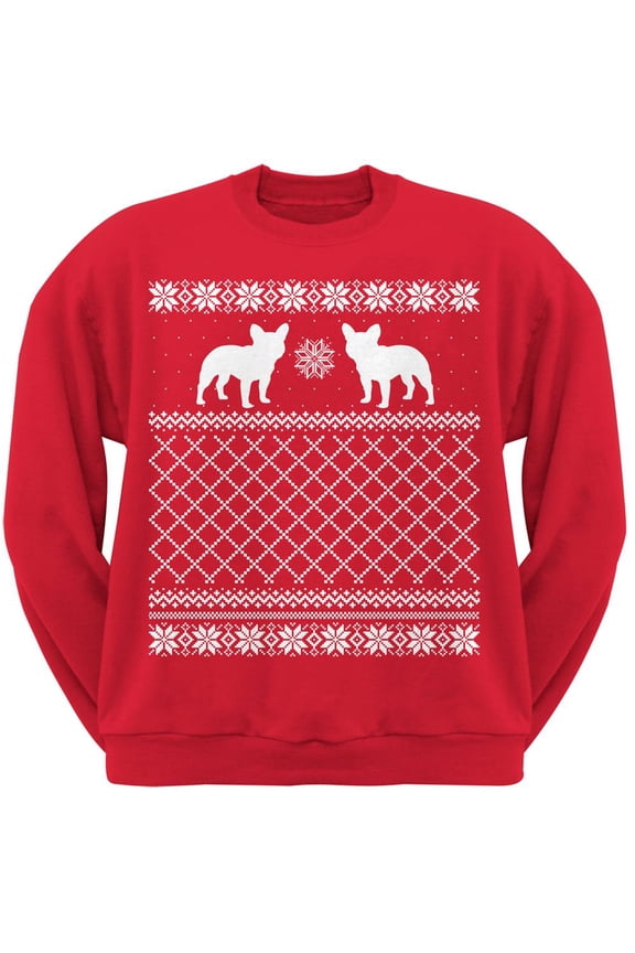 French Bulldog Red Adult Ugly Christmas Sweater Crew Neck Sweatshirt