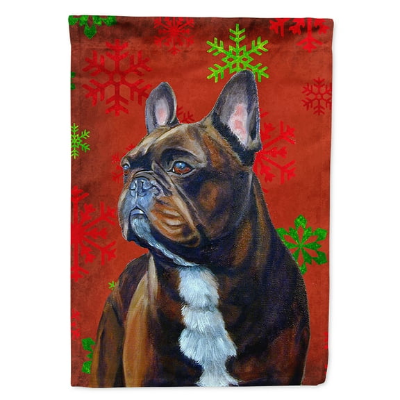 French Bulldog Red and Green Snowflakes Holiday Christmas Garden Flag