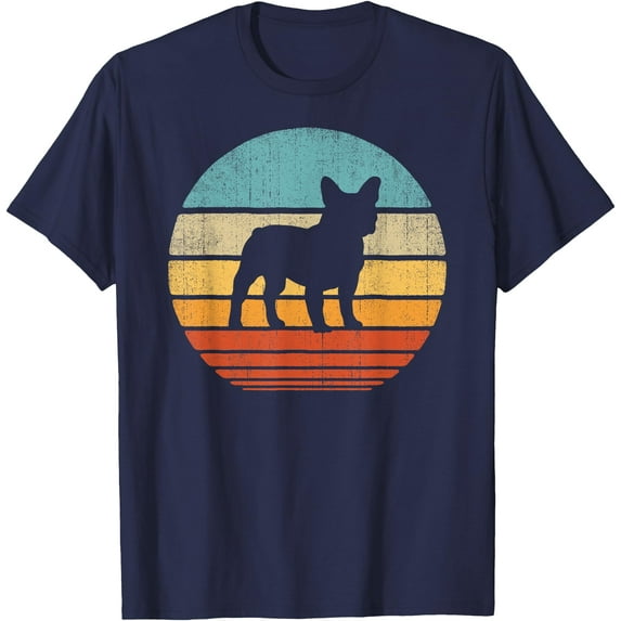 French Bulldog Retro Vintage 60s 70s Sunset Dog Lovers Softstyle Unisex T-Shirt,Navy Color,Size L