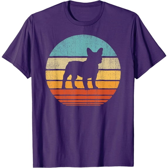 French Bulldog Retro Vintage 60s 70s Sunset Dog Lovers Softstyle Unisex T-Shirt,Purple Color,Size 2T