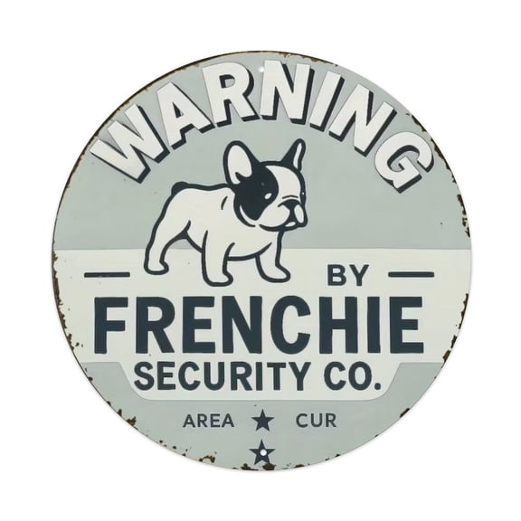 French Bulldog Security Round Tin Sign Vintage Metal Poster Living Room Bar Man Cave Home Wall Art Decor 8x8inch