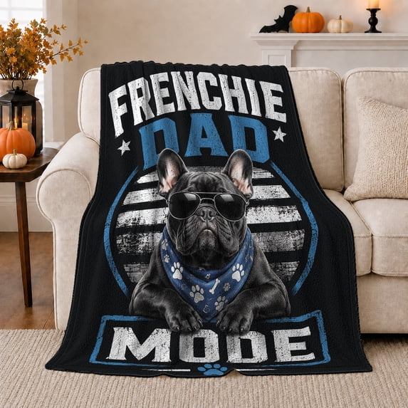 French Bulldog Shades Frenchie Dad Mode Art Cool, Playful Pet Portrait Pattern, Warm Flannel Blanket for Living Room and Reading Nook, Dog Lovers person's Day Gift, Pet Lover Home Decor