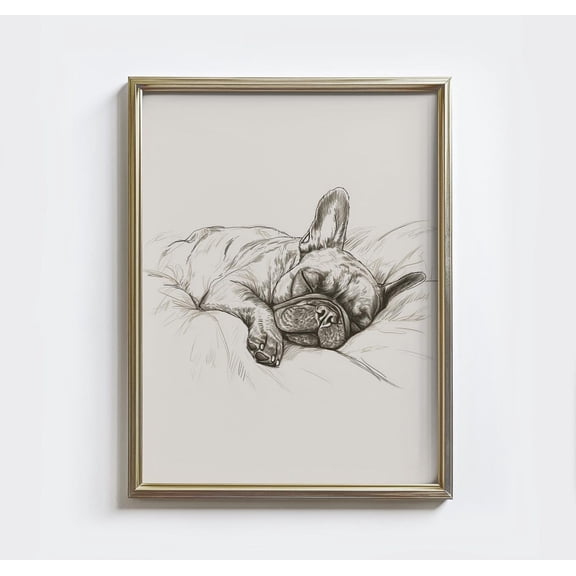 French Bulldog Sketch Art Print: Vintage Farmhouse Dog Portrait (Digital Download, Stretched Canvas Size 8x12
