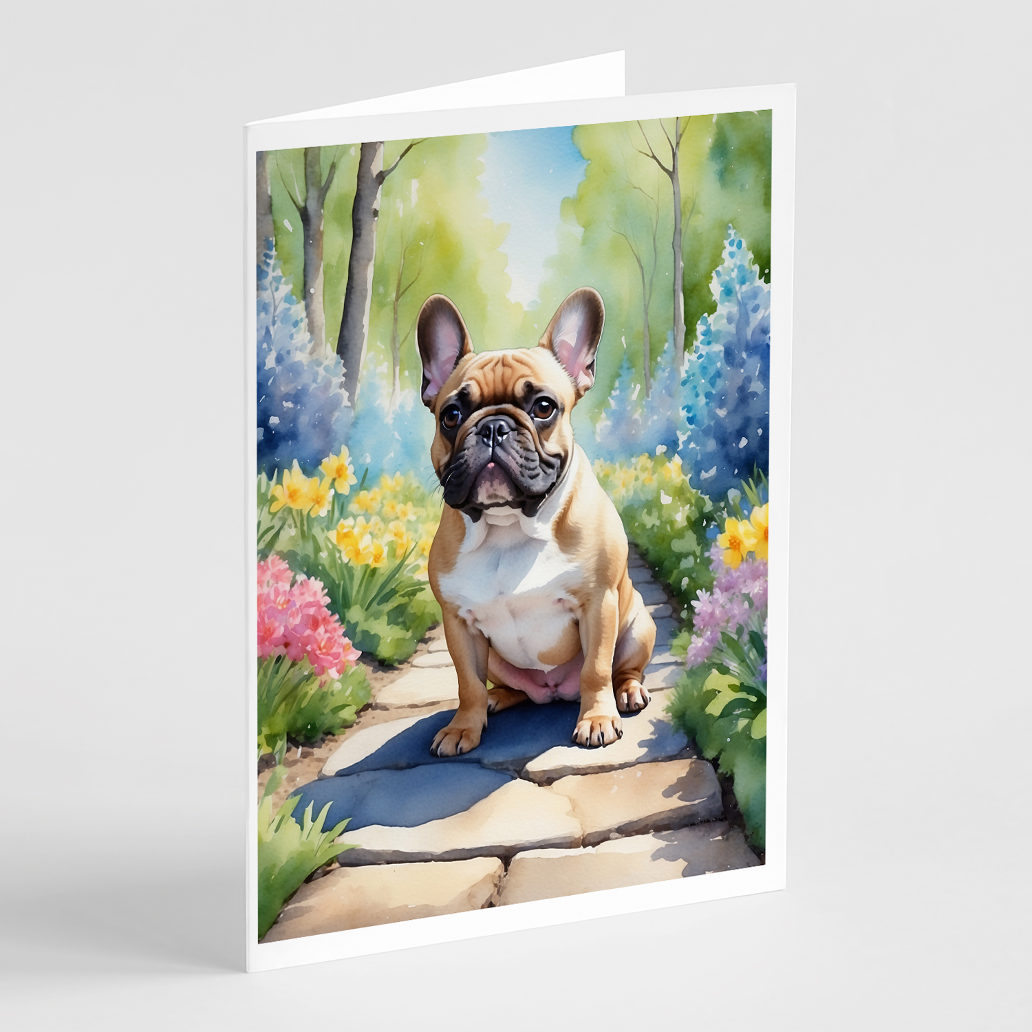 French Bulldog Spring Path Greeting Cards Pack of 8 7 in x 5 in