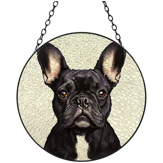 French Bulldog Stained Glass Suncatcher Colored Handmade Window Hangings Glass Suncatcher Crafts Kits for Indoor Garden Christmas Decor and Memorial 16x16cm(1)