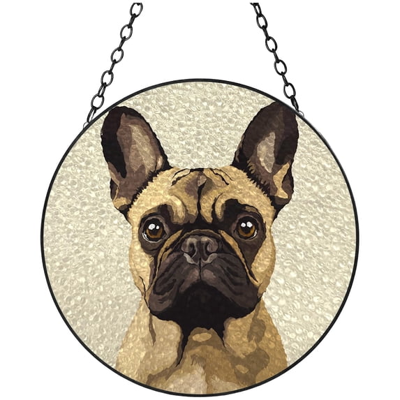 French Bulldog Stained Glass Suncatcher Colored Handmade Window Hangings Glass Suncatcher Crafts Kits for Indoor Garden Christmas Decor and Memorial 16x16cm(3)