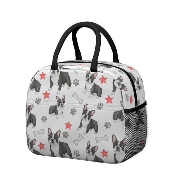 French Bulldog and Stars White Pattern Insulated Leakproof Lunch Box for Work, Lunch Bag for Women Men, Loncheras Para Mujer for Beach Travel Picnic Camping