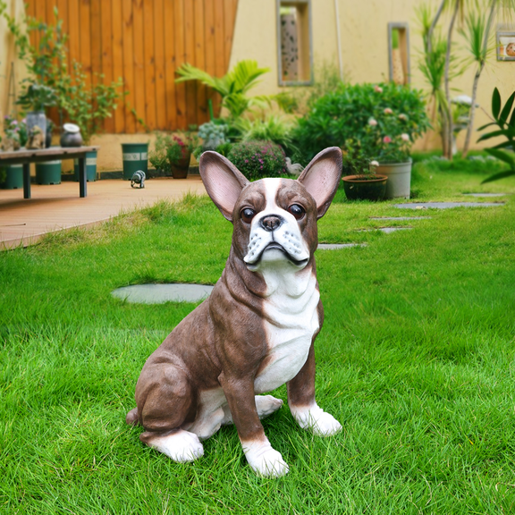 French Bulldog Statue Realistic Resin Dog Figurine for Home Garden Lawn and Patio Decor Dark Brown and White