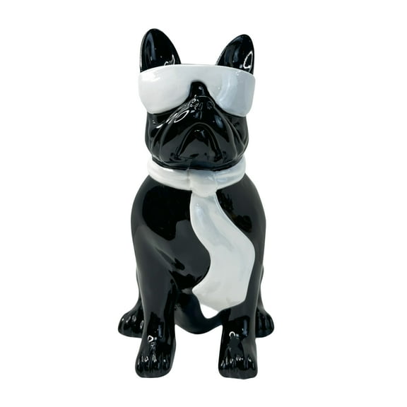 French Bulldog Statue, Resin Dog Statue Decoration, Modern Bulldog Figurines with Scarf Glasses, Home Decor Statue for Living Room, Bedroom, Coffee Table