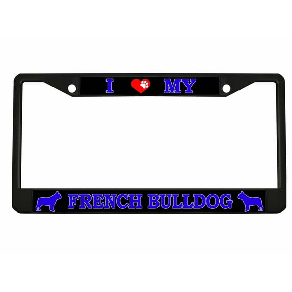 French Bulldog Style Metal License Plate Frame Personalized/Car Accessories Car Tag Holder Cover (Black/Black/Lime Blue)