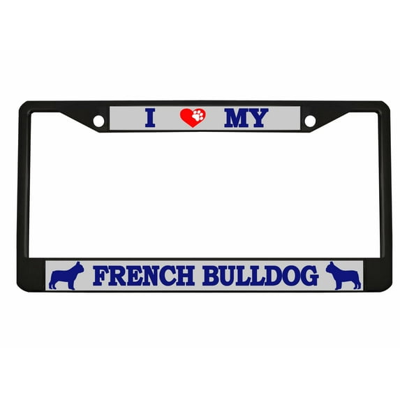 French Bulldog Style Metal License Plate Frame Personalized/Car Accessories Car Tag Holder Cover (Black/Silver/Blue)