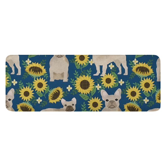 French Bulldog Sunflowers Floral Kitchen Rug Mat,Kitchen Runner Rugs Non Skid Washable,Decorative Kitchen Floor Mats for Kitchen,Sink,Laundry,17"x47.2"
