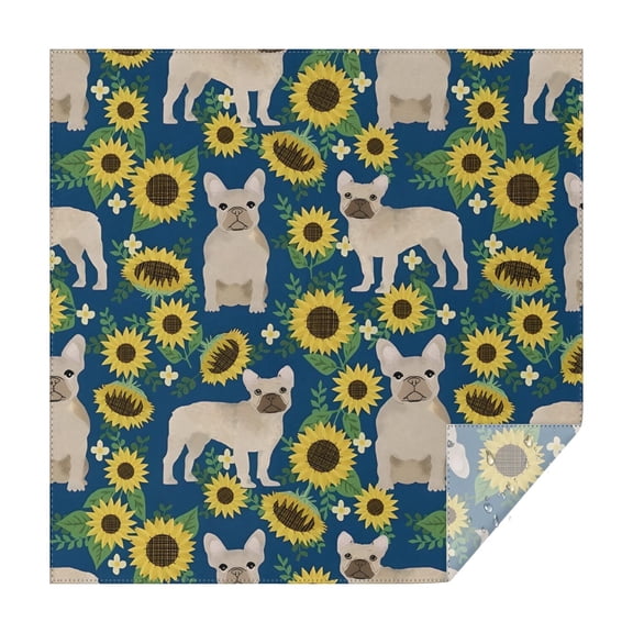 French Bulldog Sunflowers Floral Square Tablecloth,Waterproof Square Table Cover,Wipeable Spillproof Washable Table Cover for Home Kitchen Party Decor 52"x52"(132x132cm)