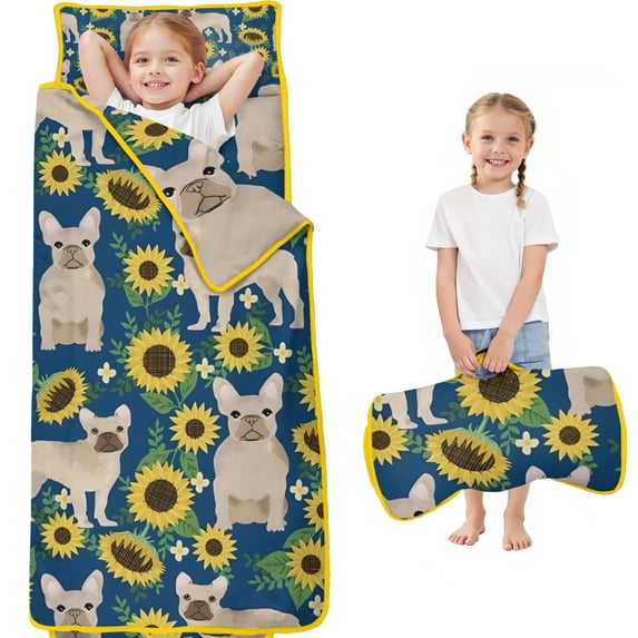 French Bulldog Sunflowers Floral Toddler Nap Mats for Kids Preschool,Sleeping Mat Bag or Kids,Toddler Sleeping Bag,Toddler Nap Mat or Daycare
