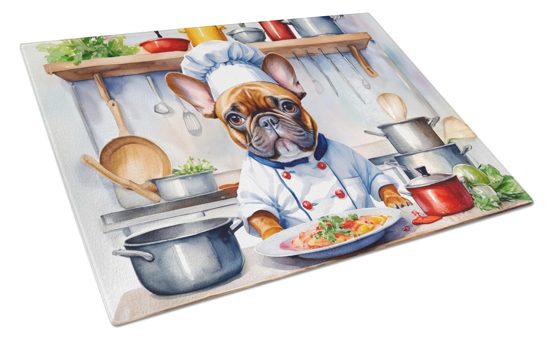 French Bulldog The Chef Glass Cutting Board 12 in x 15 in