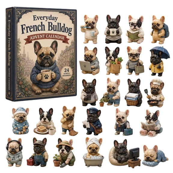 French Bulldog Themed Advent Calendar, 24 Pcs Acrylic Hanging Ornaments, Cute Puppy Decor Set for Holiday Countdown Home Display