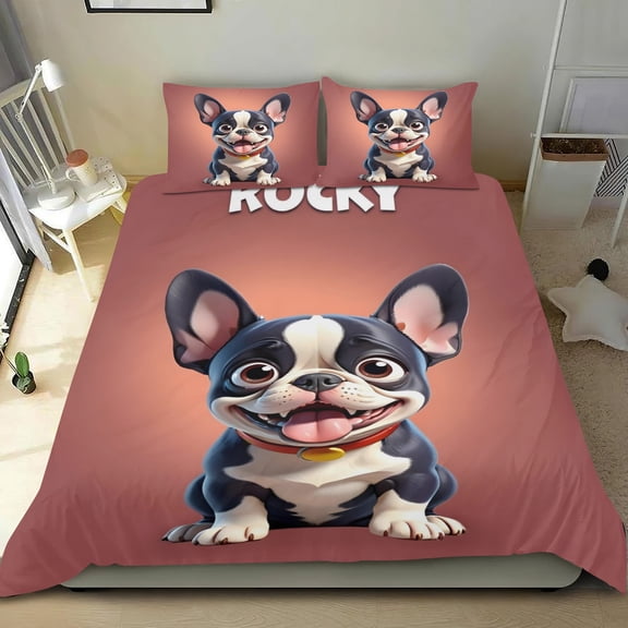French Bulldog Themed Bed Sheet Set Three Piece Set 53x79 Inches Comfortable And Skin Friendly Unique Design Creating A Star Studded Night