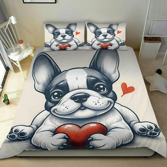 French Bulldog Themed Bed Sheet Set Three Piece Set 53x79 Inches Comfortable And Skin Friendly Unique Design Creating A Star Studded Night