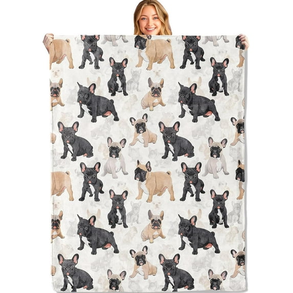 French Bulldog Throw Blanket - 40x50in,Ultra Soft, Cozy Lightweight Flannel, Cute Frenchie Dog Blankets - Gifts for Kids & Pet Lovers,for Couch Travel,Rustic Home Living Room Decor