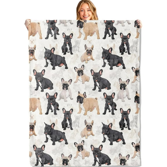 French Bulldog Throw Blanket 50x60in,Ultra Soft, Cozy Lightweight Flannel, Cute Frenchie Dog Blankets Gifts for Kids Pet Lovers,for Couch Travel,Rustic Home Living Room Decor