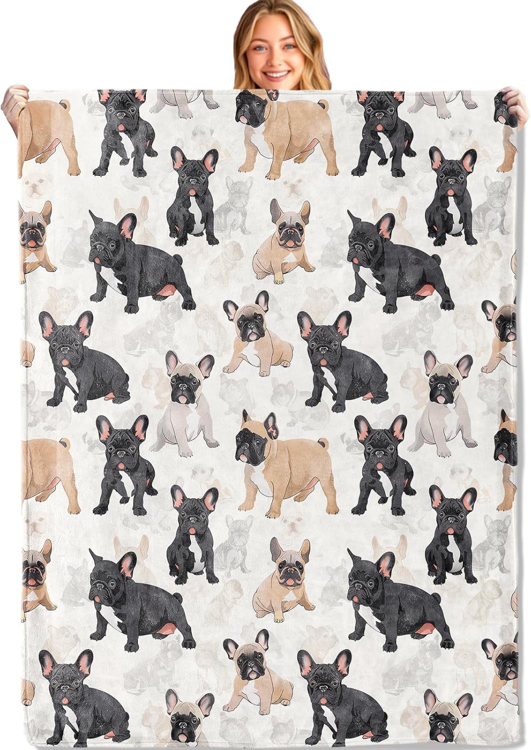 French Bulldog Throw Blanket - 60x80in,Ultra Soft, Cozy Lightweight Flannel, Cute Frenchie Dog Blankets - Gifts for Kids & Pet Lovers,for Couch Travel,Rustic Home Living Room Decor