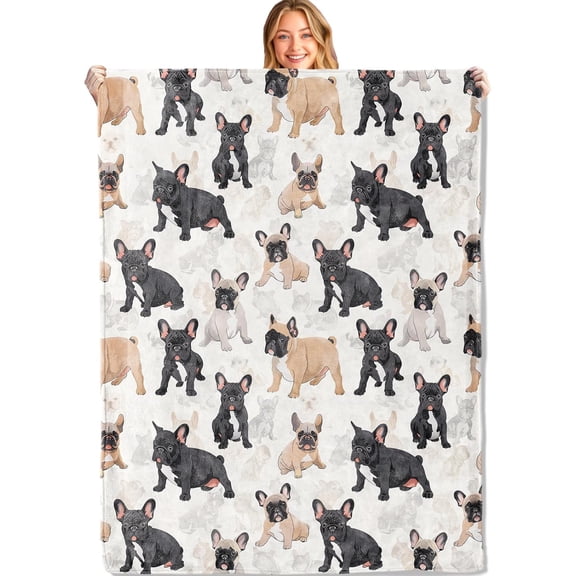 French Bulldog Throw Blanket - 60x80in,Ultra Soft, Cozy Lightweight Flannel, Cute Frenchie Dog Blankets - Gifts for Kids & Pet Lovers,for Couch Travel,Rustic Home Living Room Decor