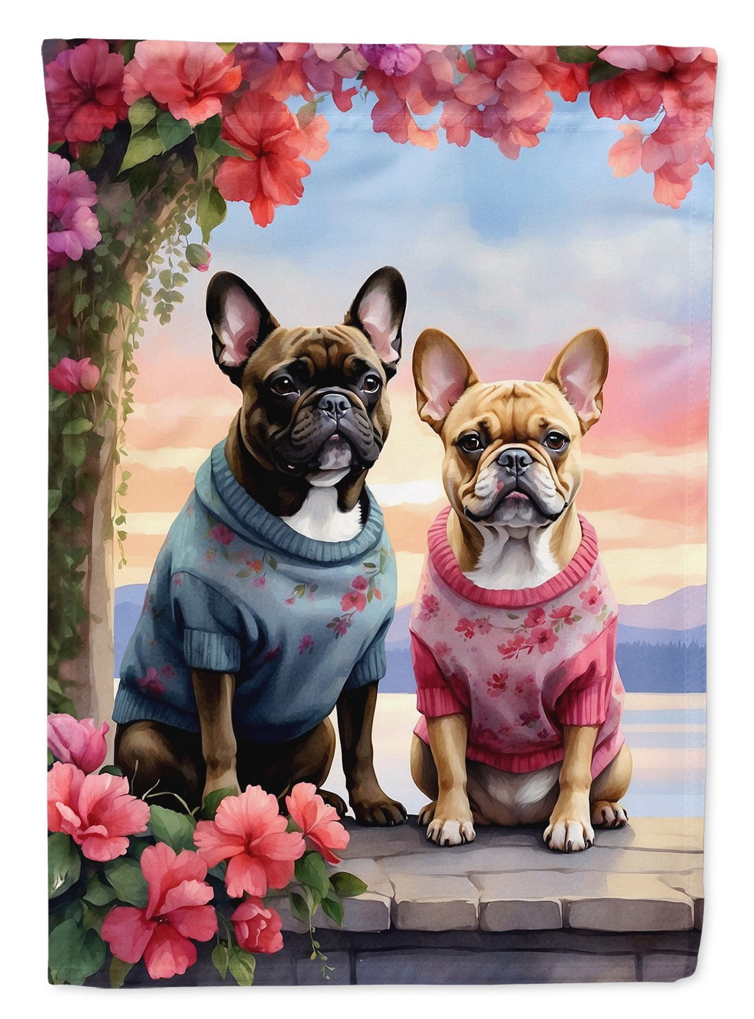 French Bulldog Two Hearts House Flag 28 in x 40 in
