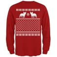 thumbnail image 1 of French Bulldog Ugly Christmas Sweater Red Adult Long Sleeve T-Shirt, 1 of 1