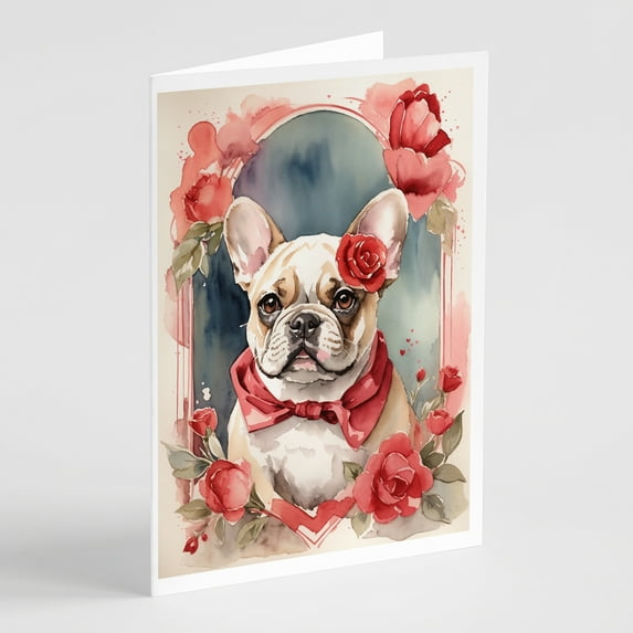 French Bulldog Valentine Roses Greeting Cards Pack of 8 7 in x 5 in