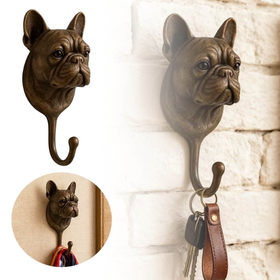 French Bulldog Wall Hook, Decorative Dog Head Coat Hook for Wall, Vintage Weathered